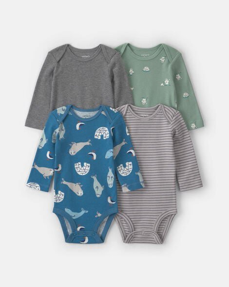 Baby Boy 4-Pack Milk & Cookies Long-Sleeve Multipack Bodysuits