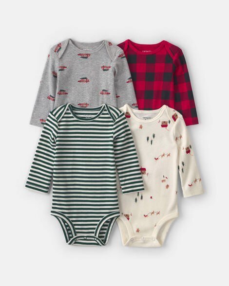 Baby Boy 4-Pack Milk & Cookies Long-Sleeve Multipack Bodysuits