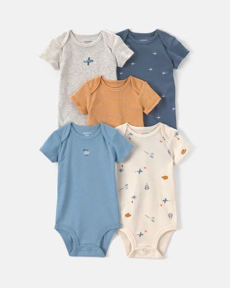 Baby Boy 5-Pack Transportation Short-Sleeve Multipack Bodysuits