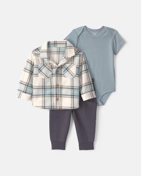 Baby Boy 3-Piece French Terry Layering Set - Grey/Blue