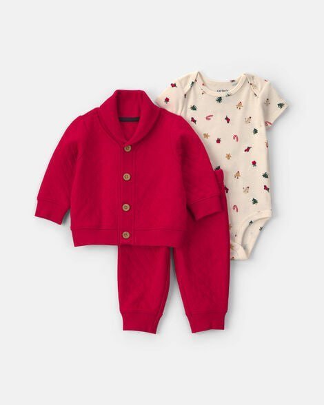 Baby Boy 3-Piece French Terry Layering Set - Grey/Blue