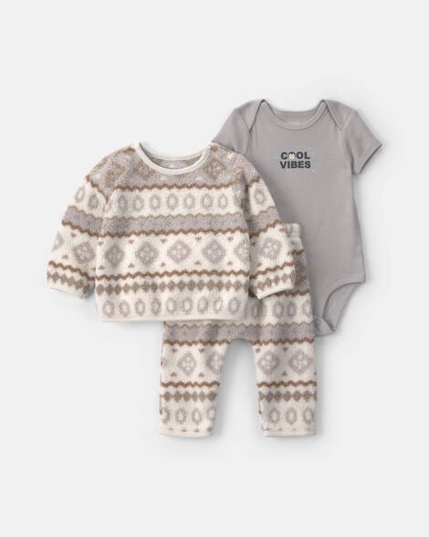 Baby Boy 3-Piece French Terry Layering Set - Grey/Blue