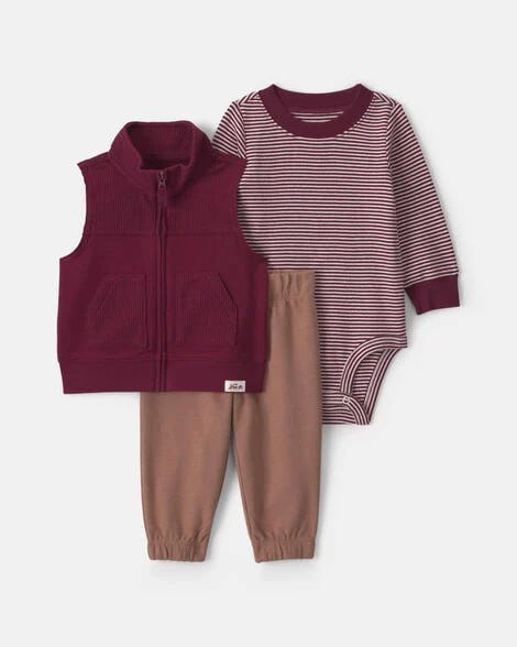 Baby Boy 3-Piece Varsity Quilted Layering Set - Grey/Blue