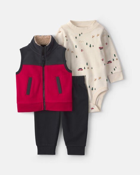 Baby Boy 3-Piece Varsity Quilted Layering Set - Grey/Blue