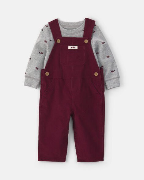 Baby Boy 2-Piece Dinosaur Long-Sleeve Overall Set - Olive Green