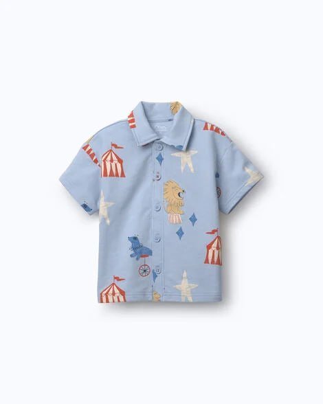 Toddler Boy Button-Down Short-Sleeve Shirt in Abstract Print - Brown