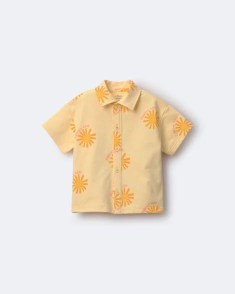 Toddler Boy Button-Down Short-Sleeve Shirt in Abstract Print - Brown