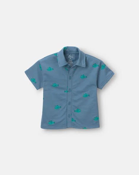 Toddler Boy Button-Down Short-Sleeve Shirt in Abstract Print - Slate Blue