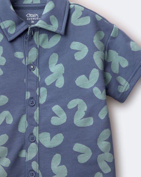 Toddler Boy Button-Down Short-Sleeve Shirt in Abstract Print - Slate Blue