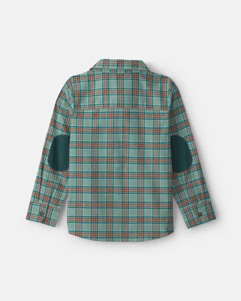Boys Plaid Long-Sleeve Button-Down Shirt - Green