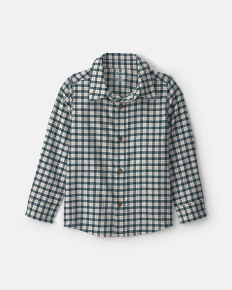 Boys Plaid Long-Sleeve Button-Down Shirt - Green/White