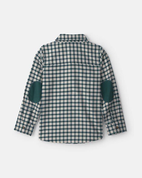 Boys Plaid Long-Sleeve Button-Down Shirt - Green/White