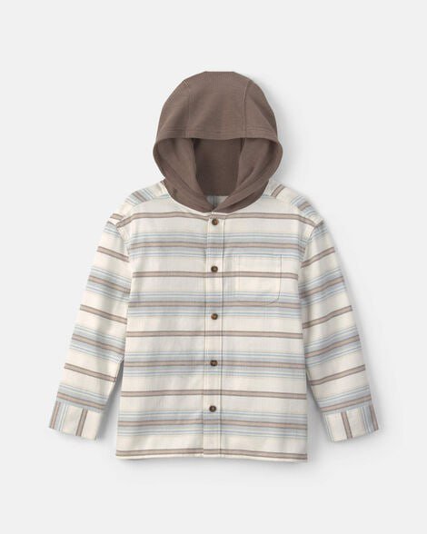 Boys Denim Hooded Button-Down Shirt - Indigo