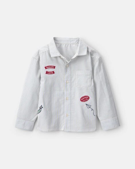 Boys 'Radiate Love' Hickory Valentine's Day Long-Sleeve Button-Down Shirt - Blue/White/Red