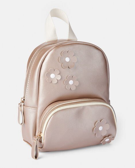 Girls Floral Mini Backpack - Metallic Rose Gold