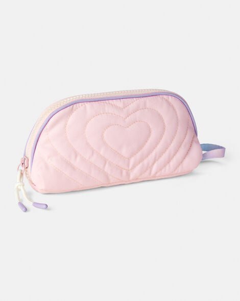 Girls Stitched Hearts Zip-Up Pencil Case - Pink