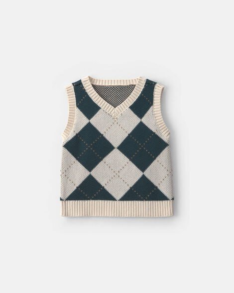 Toddler Boy Argyle Sweater Vest - Green/Cream