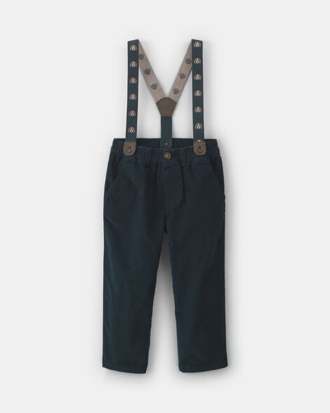 Toddler Boy Corduroy Suspender Pants - Navy Blue