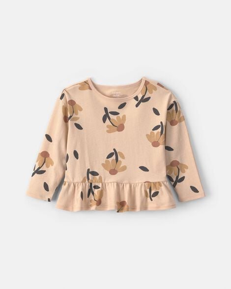 Toddler Girl Floral Long-Sleeve Peplum Top - Blue/Red