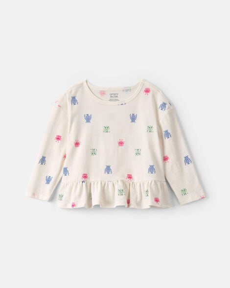Toddler Girl Floral Long-Sleeve Peplum Top - Blue/Red