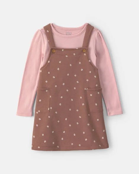 Toddler Girl Floral French Terry Long-Sleeve Dress Set - Pink/Brown