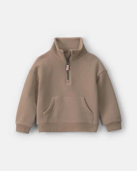 Toddler Girl Fleece Pullover Quarter Zip Sweatshirt - Taupe