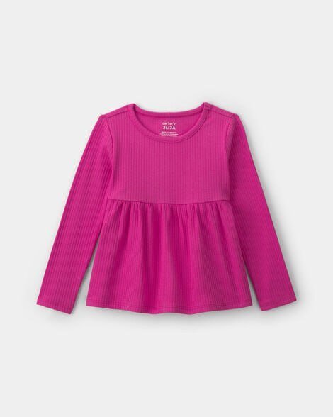 Toddler Girl Long-Sleeve Rib Peplum Top - Pink