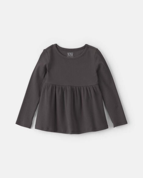 Toddler Girl Long-Sleeve Rib Peplum Top - Pink