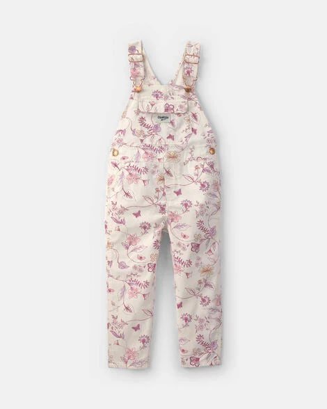 Toddler Girl Floral Overalls - Ivory