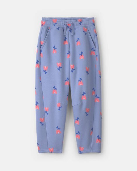 Girls Floral Fleece Barrel Pants - Periwinkle Blue