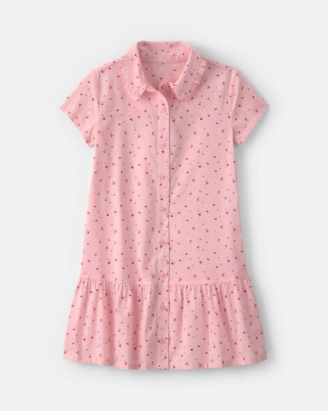 Girls Heart Collared Dress - Pink