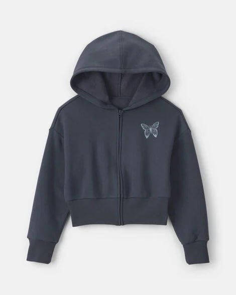 Girls 'Butterfly' Fleece Zip-Up Hoodie - Navy Blue