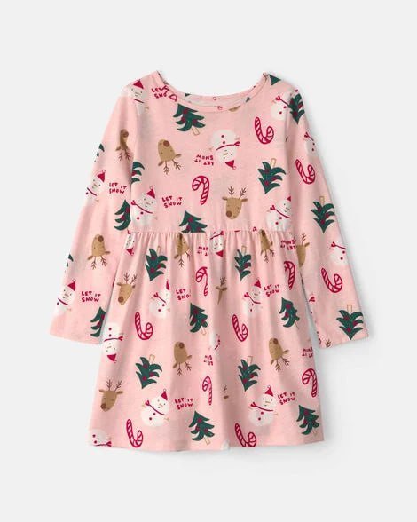 Girls Leopard Long-Sleeve Dress - Brown