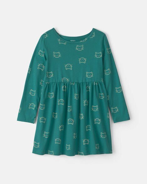 Girls Leopard Long-Sleeve Dress - Brown