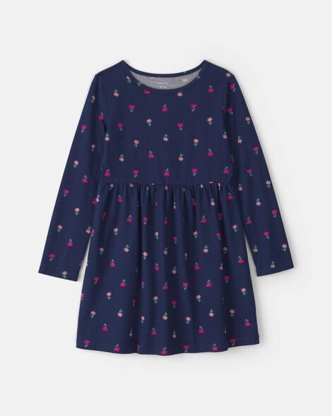 Girls Leopard Long-Sleeve Dress - Brown