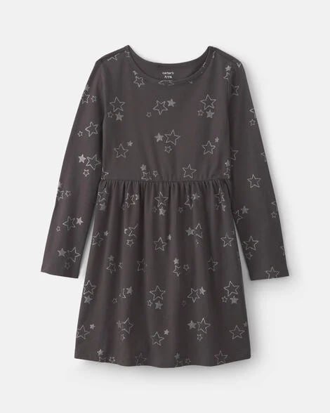 Girls Leopard Long-Sleeve Dress - Brown