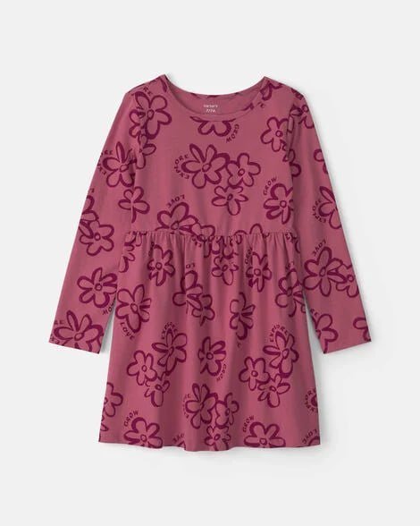 Girls Leopard Long-Sleeve Dress - Brown