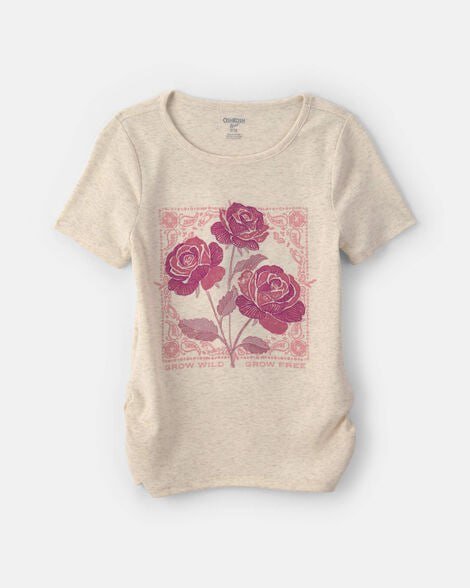 Girls 'Grow Wild Grow Free' Rose Floral Graphic Tee - Cream