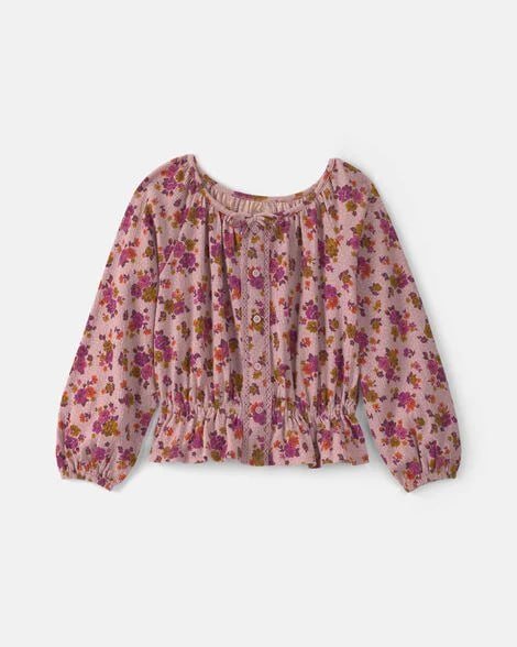 Girls Floral Long-Sleeve Top - Pink