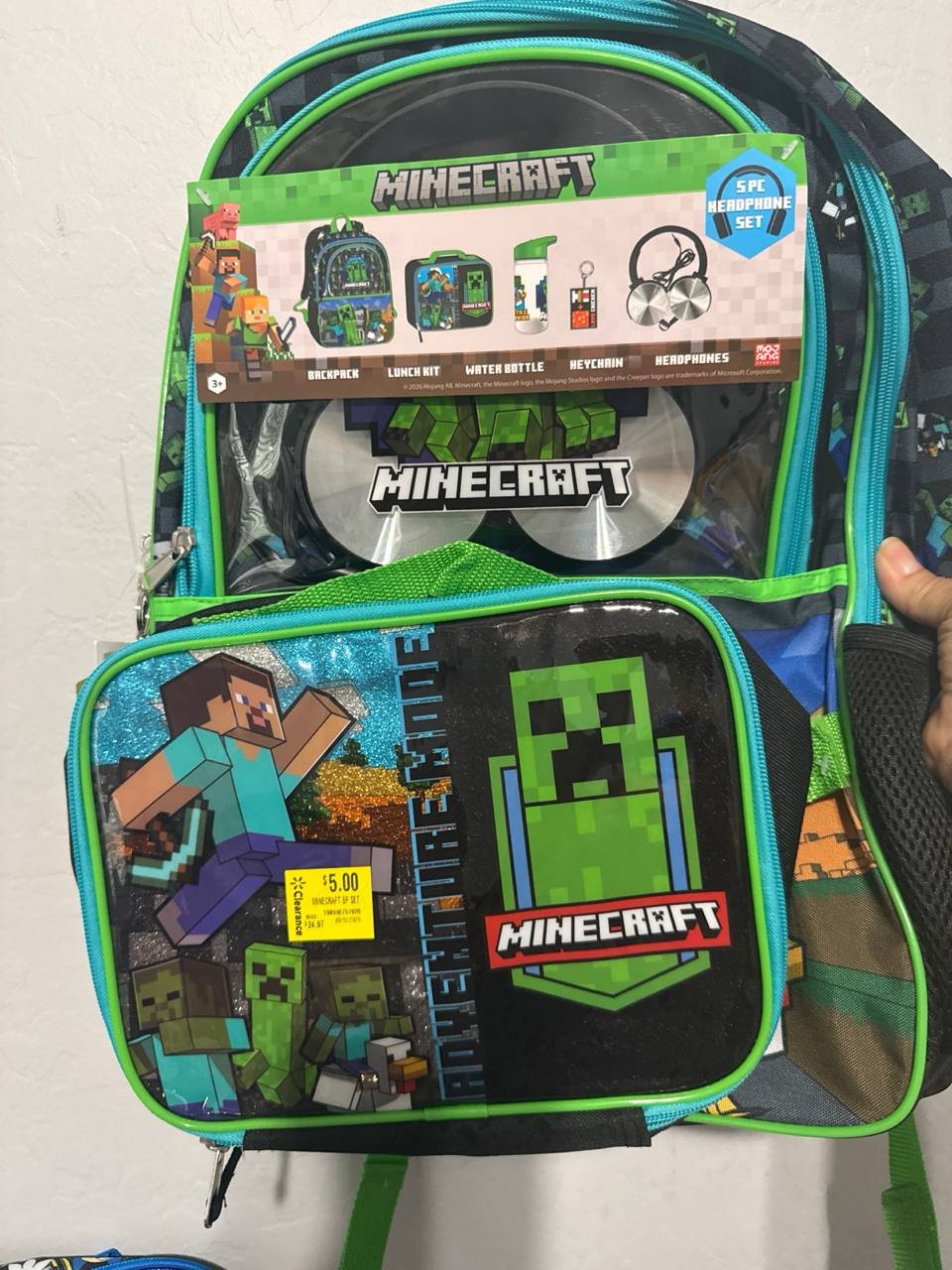 5 Peças Mochila, Lancheira, Guarrafinha, Fone de Ouvido e chaveiro