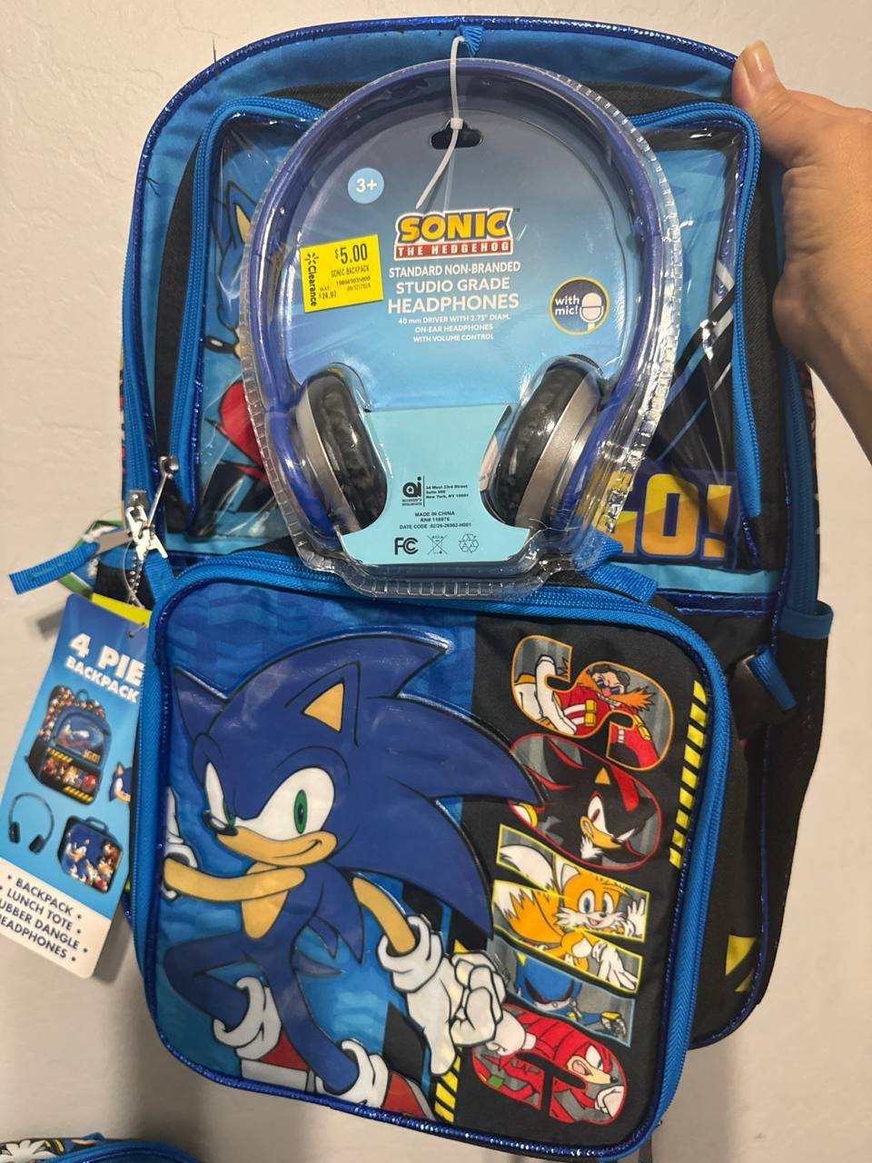 4 Peças Mochila, Lancheira, Fone de Ouvido e chaveiro