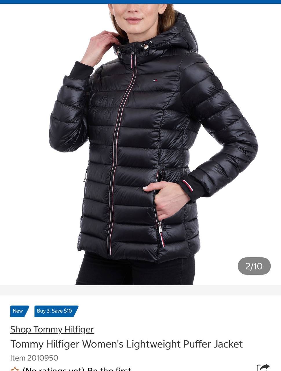 Jaqueta Feminina Lightweight Puffer com capuz Tommy Hilfiger - BLACK