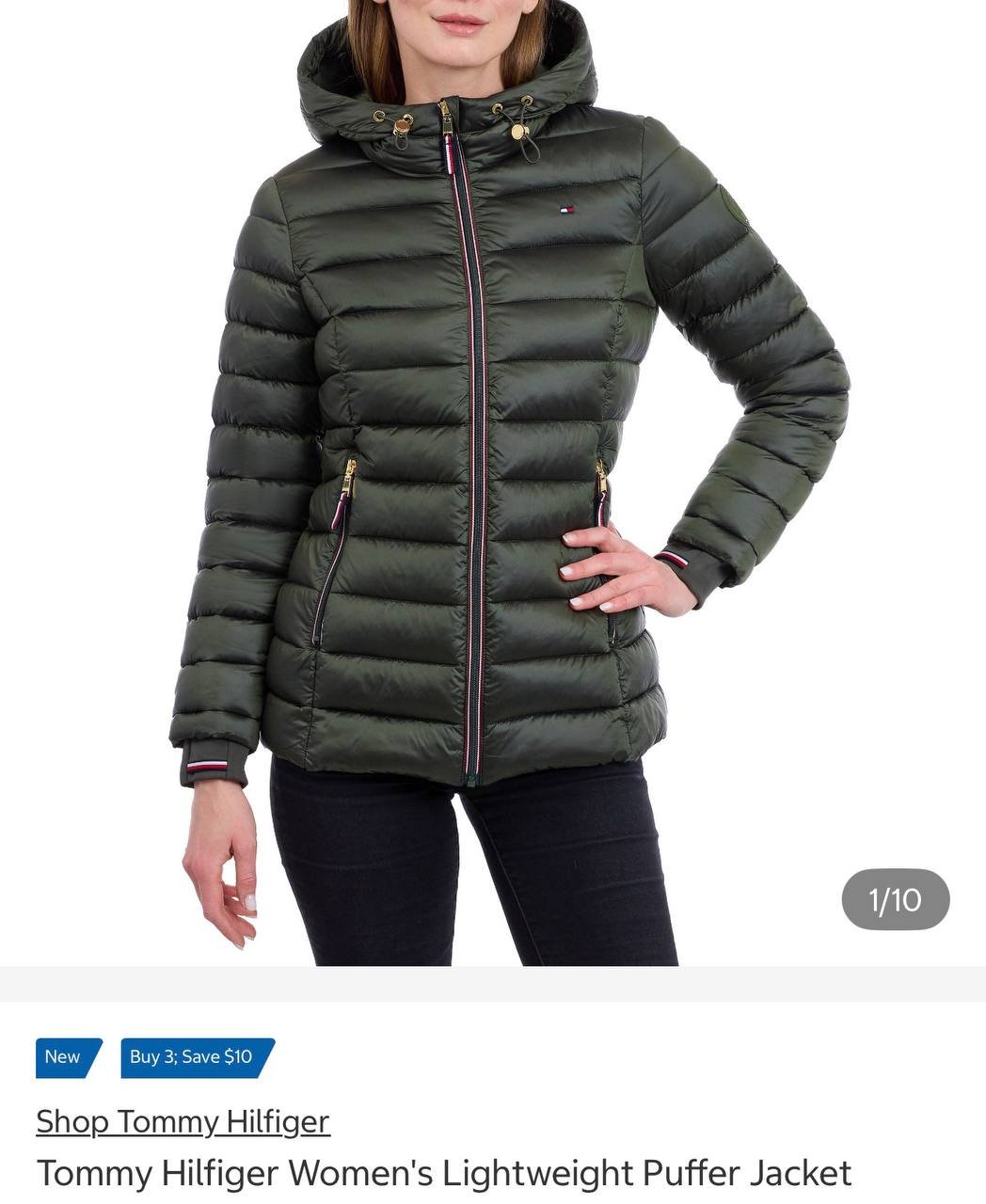 Jaqueta Feminina Lightweight Puffer com capuz Tommy Hilfiger - GREEN