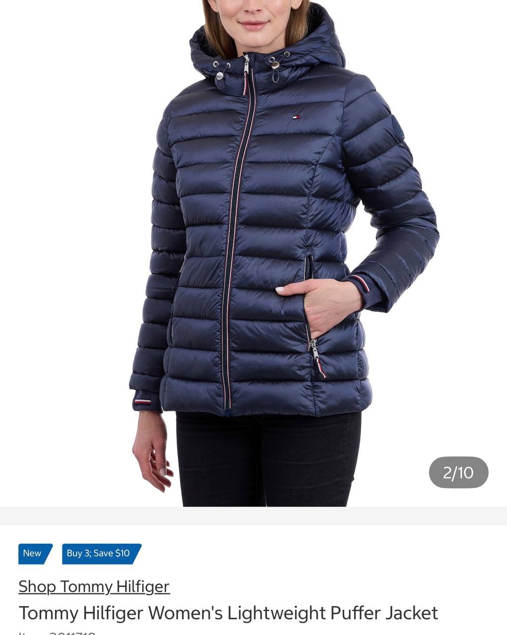 Jaqueta Feminina Lightweight Puffer com capuz Tommy Hilfiger - AZUL ESCURA