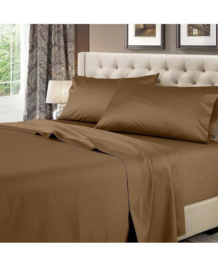 Egyptian Linens600 Thread Count Solid Cotton 4 Piece Sheets Set, Queen