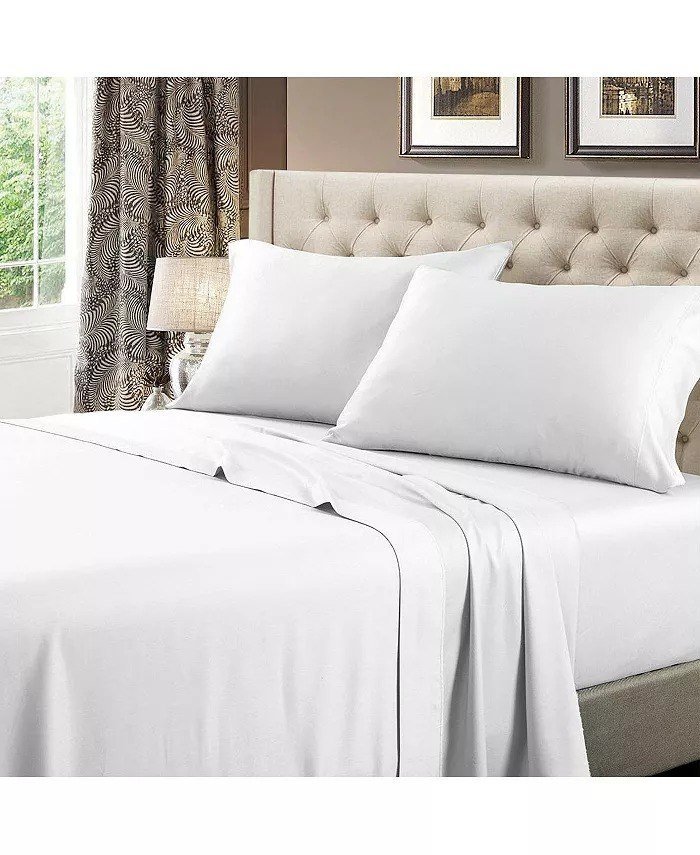 Egyptian Linens600 Thread Count Solid Cotton 4 Piece Sheets Set, Queen