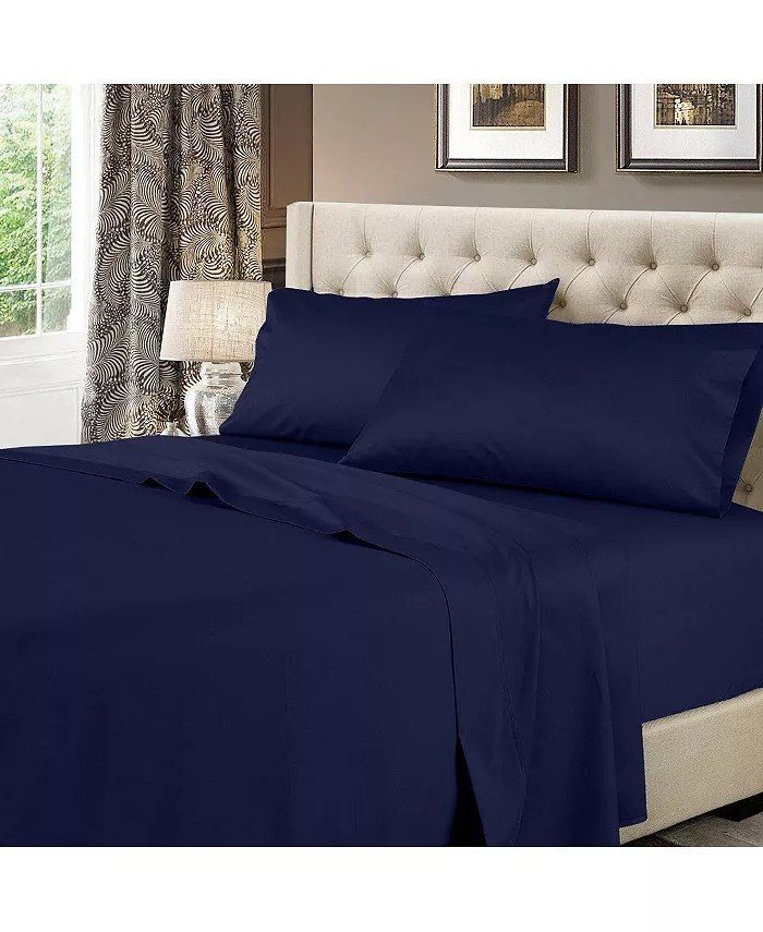 Egyptian Linens600 Thread Count Solid Cotton 4 Piece Sheets Set, Queen