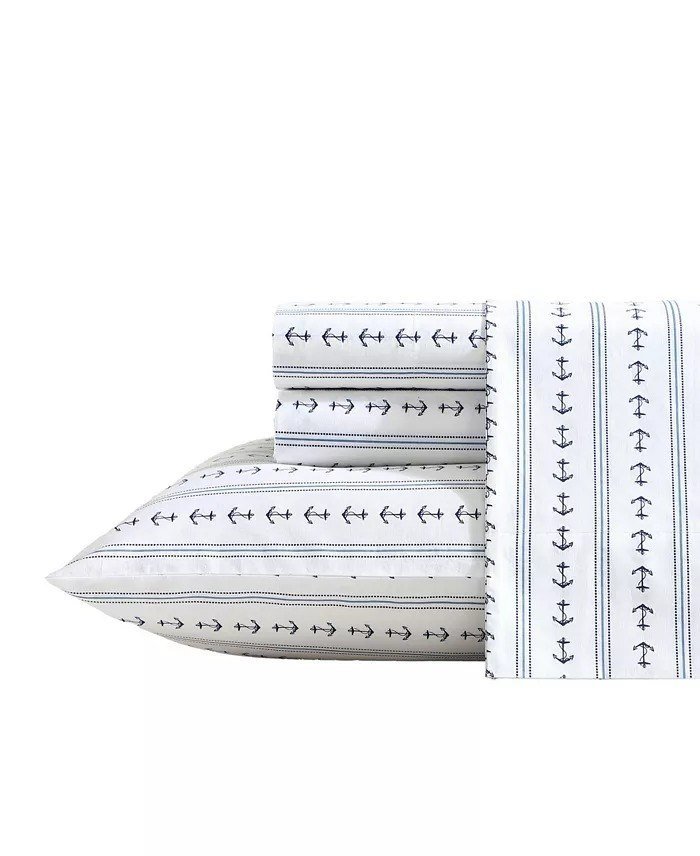 NauticaCotton Percale 4-Piece Sheet Set, Queen