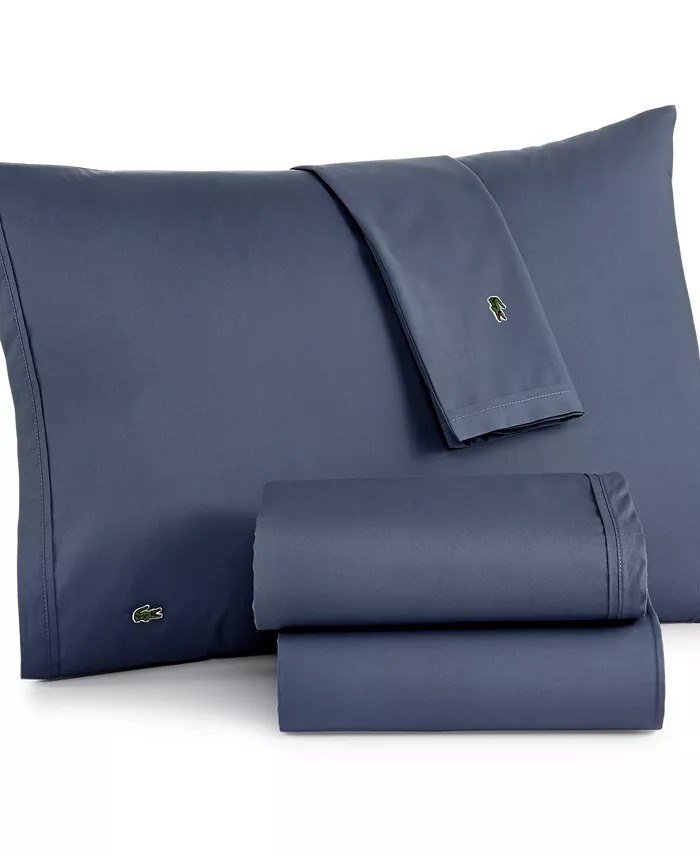 Lacoste HomeSolid Cotton Percale Sheet Set, Twin