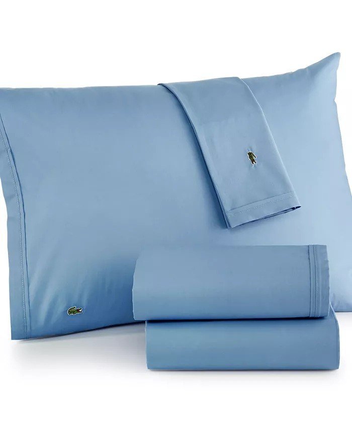 Lacoste HomeSolid Cotton Percale Sheet Set, Queen